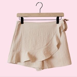 Gingham Ruffle Y2K Beige White Plaid Tie Coquette Cottage Core Mini Skirt Skort